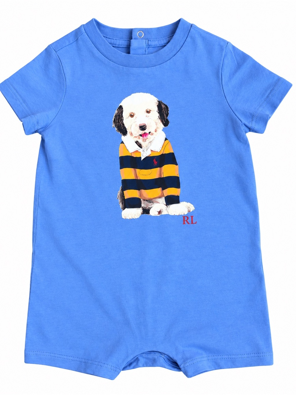 Ralph Lauren Baby Boy Blue Dog Graphic Romper Size 9M